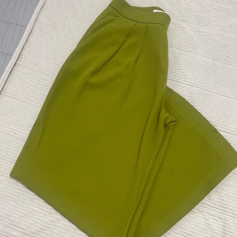 MANGO OLIVE WIDE LEG PANTS